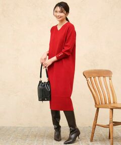 MK MICHEL KLEIN / エムケーミッシェルクラン ロング・マキシ丈ワンピース | [洗える]Vネックニットワンピース