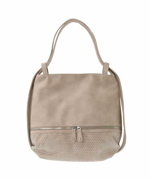 MK MICHEL KLEIN BAG/エムケーミッシェルクランバッグ [2WAY/A4サイズ対応]パンチングデザイン変形トートバッグ ベージュ F