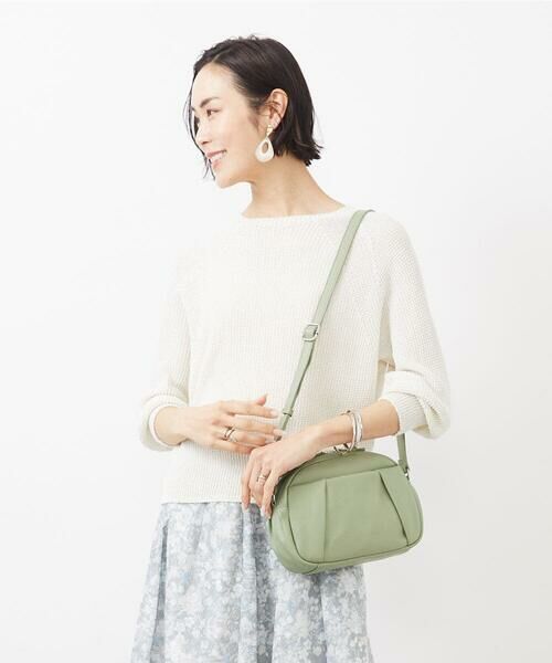 MK MICHEL KLEIN BAG/エムケーミッシェルクランバッグ タックポイントラウンドショルダーバッグ グリーン F MK MICHEL KLEIN BAG/エムケーミッシェルクランバッグ タックポイントラウンドショルダーバッグ グリーン F
