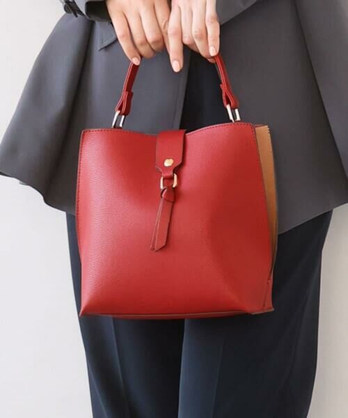 MK MICHEL KLEIN BAG / エムケーミッシェルクランバッグ トートバッグ | [2WAY/軽量]バイカラースクエアハンドバッグ（レッド）