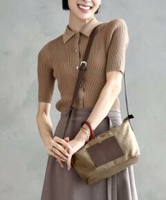 MK MICHEL KLEIN BAG / エムケーミッシェルクランバッグ ショルダーバッグ | リネン混ジョイントデザインショルダーバッグ
