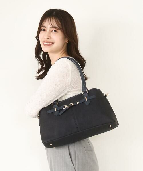 MK MICHEL KLEIN BAG/エムケーミッシェルクランバッグ [2WAY]ワイドスクエアベルトトートバッグ ネイビー F