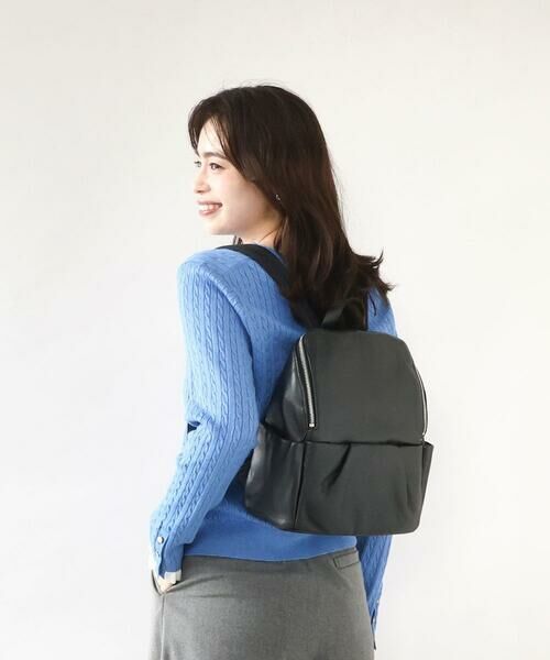 MK MICHEL KLEIN BAG/エムケーミッシェルクランバッグ タックデザインカウレザーリュック ブラック F