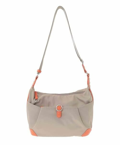 MK MICHEL KLEIN BAG / エムケーミッシェルクランバッグ ショルダーバッグ | [撥水/軽量]レザーポイントナイロンショルダーバッグ（ベージュ×オレンジ）