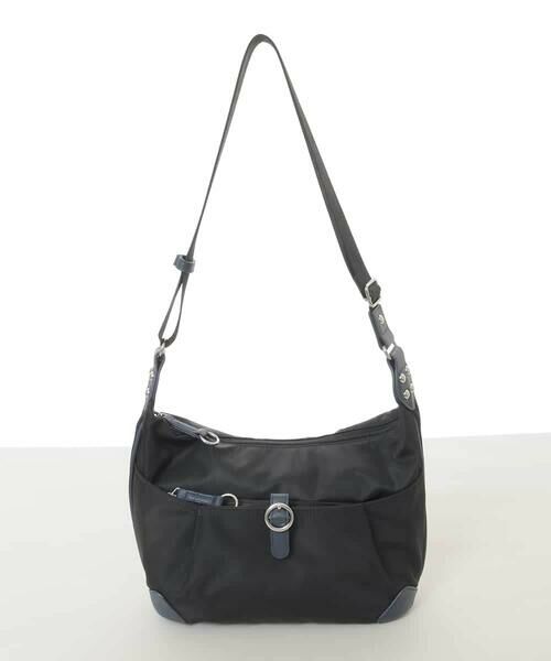 MK MICHEL KLEIN BAG / エムケーミッシェルクランバッグ ショルダーバッグ | [撥水/軽量]レザーポイントナイロンショルダーバッグ（ブラック×ネイビー）