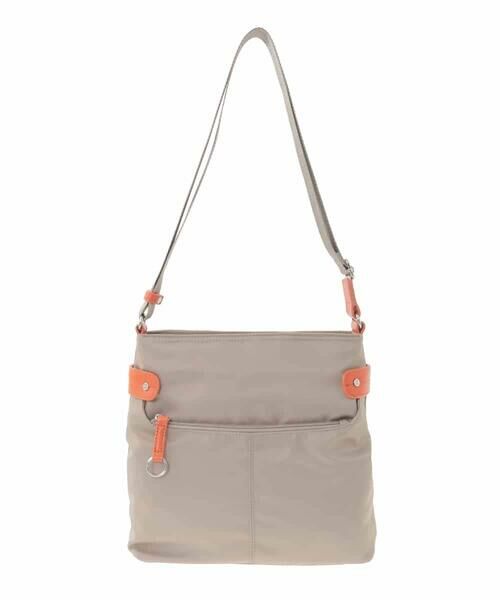 MK MICHEL KLEIN BAG / エムケーミッシェルクランバッグ ショルダーバッグ | [撥水/軽量]アクセントレザースクエアショルダーバッグ（ベージュ×オレンジ）