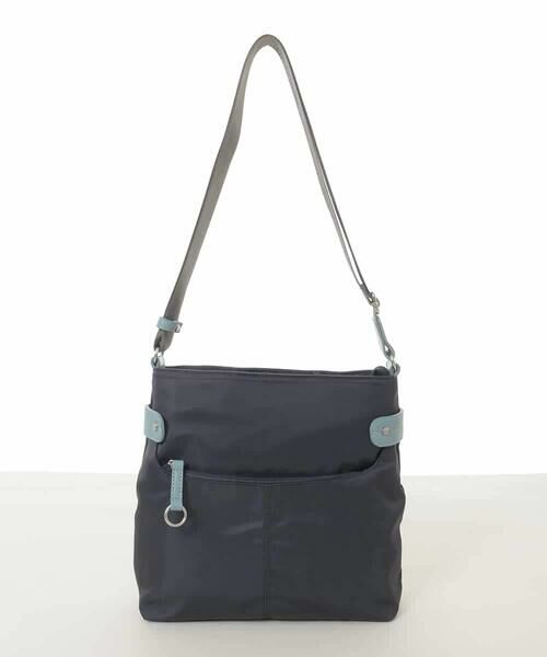 MK MICHEL KLEIN BAG / エムケーミッシェルクランバッグ ショルダーバッグ | [撥水/軽量]アクセントレザースクエアショルダーバッグ（ネイビー×ライトブルー）