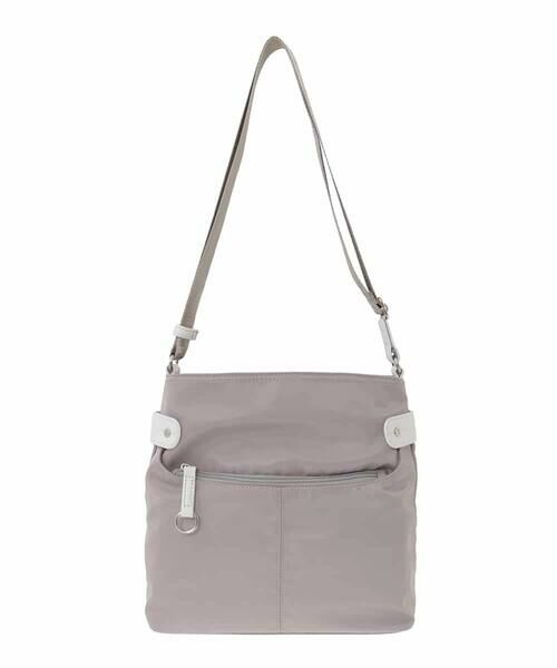 MK MICHEL KLEIN BAG / エムケーミッシェルクランバッグ ショルダーバッグ | [撥水/軽量]アクセントレザースクエアショルダーバッグ（グレージュ×オフホワイト）