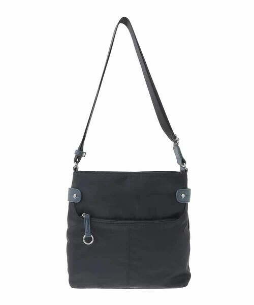 MK MICHEL KLEIN BAG / エムケーミッシェルクランバッグ ショルダーバッグ | [撥水/軽量]アクセントレザースクエアショルダーバッグ（ブラック×ネイビー）