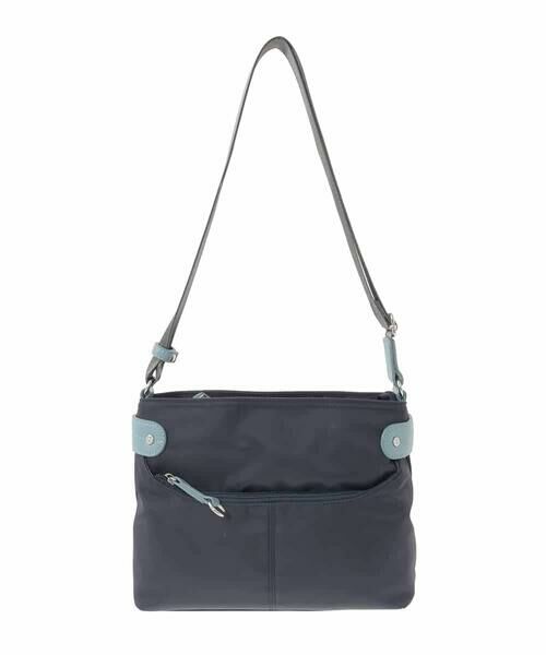 MK MICHEL KLEIN BAG / エムケーミッシェルクランバッグ ショルダーバッグ | [撥水/軽量]アクセントレザーコンパクトショルダーバッグ（ネイビー×ライトブルー）