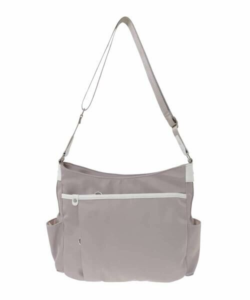 MK MICHEL KLEIN BAG / エムケーミッシェルクランバッグ ショルダーバッグ | [撥水/軽量]アクセントレザーショルダーバッグ（グレージュ×オフホワイト）