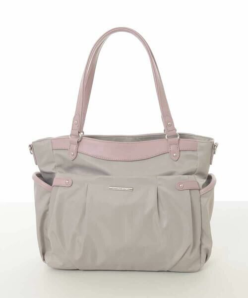 MK MICHEL KLEIN BAG / エムケーミッシェルクランバッグ トートバッグ | [撥水/2WAY/A4収納可]サイドポケットパイピングバッグ（ライトグレー×ピンク）