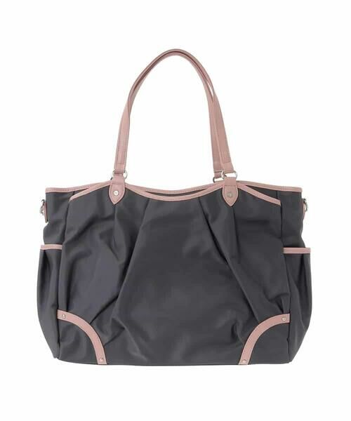 MK MICHEL KLEIN BAG / エムケーミッシェルクランバッグ トートバッグ | [2WAY/撥水/A4収納可]レザージョイントタックデザイントートバッグ（ブラウン×ピンク）