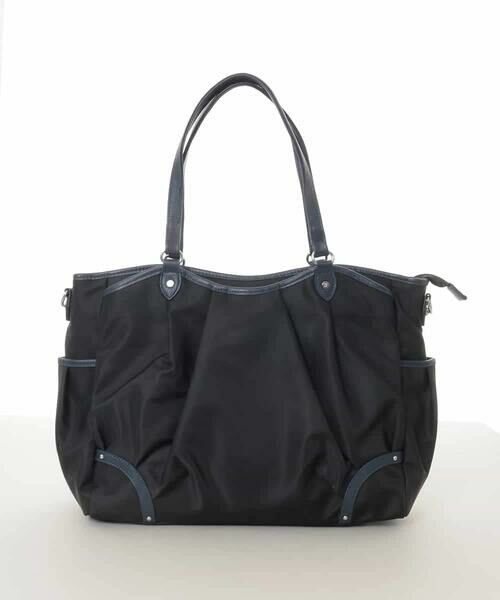 MK MICHEL KLEIN BAG / エムケーミッシェルクランバッグ トートバッグ | [2WAY/撥水/A4収納可]レザージョイントタックデザイントートバッグ（ブラック×ネイビー）