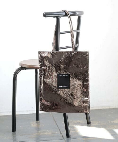 MK MICHEL KLEIN BAG / エムケーミッシェルクランバッグ トートバッグ | [軽量/A4収納可]合成皮革シンプルロゴトートバッグ（ガンメタ）