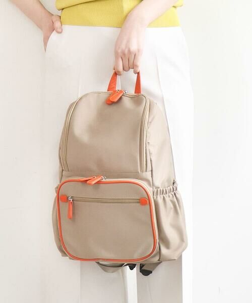 MK MICHEL KLEIN BAG / エムケーミッシェルクランバッグ リュック・バックパック | [撥水/A4収納可]多機能ポケットパイピングデザインリュック（ベージュ×オレンジ）