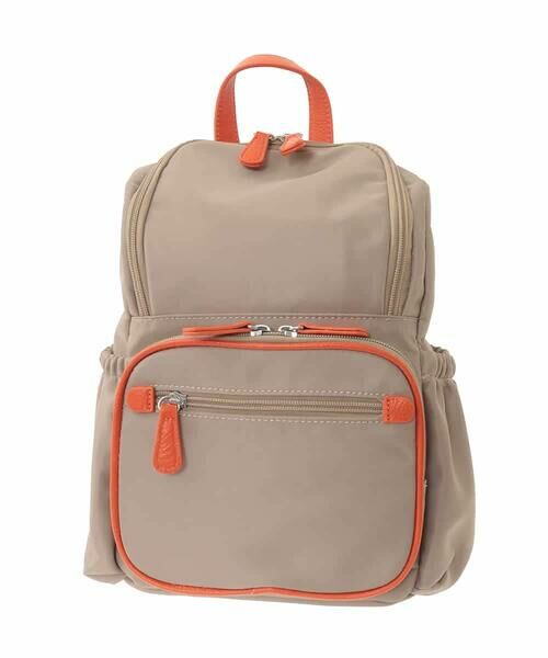 MK MICHEL KLEIN BAG / エムケーミッシェルクランバッグ リュック・バックパック | [撥水/500g以下]多機能ポケットパイピングコンパクトリュック（ベージュ×オレンジ）