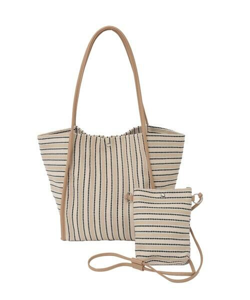 MK MICHEL KLEIN BAG / エムケーミッシェルクランバッグ トートバッグ | [ショルダーポーチ付き]コードストライプデザインバッグ（ベージュ）