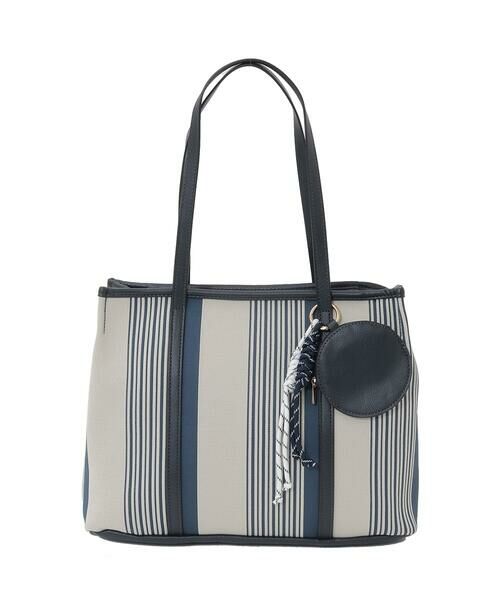 MK MICHEL KLEIN BAG / エムケーミッシェルクランバッグ トートバッグ | [ポーチチャーム付き]異素材ジョイントデザイントートバッグ（ネイビー）