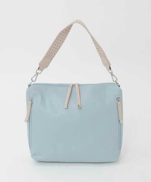 MK MICHEL KLEIN BAG / エムケーミッシェルクランバッグ ショルダーバッグ | [2WAY]合成皮革パンチングワンショルダースクエアバッグ（ライトブルー）