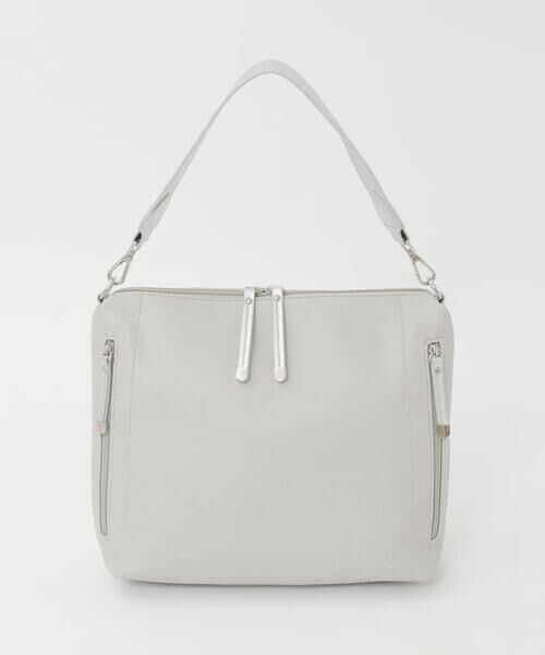 MK MICHEL KLEIN BAG / エムケーミッシェルクランバッグ ショルダーバッグ | [2WAY]合成皮革パンチングワンショルダースクエアバッグ（ライトグレー）