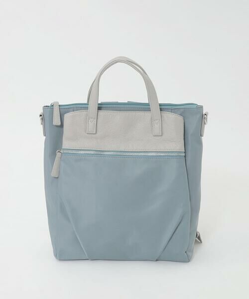 MK MICHEL KLEIN BAG / エムケーミッシェルクランバッグ ショルダーバッグ | [3WAY/撥水]レザーナイロン多機能スクエアバッグ（ライトブルー）