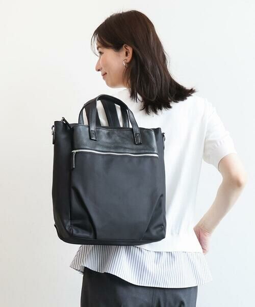MK MICHEL KLEIN BAG / エムケーミッシェルクランバッグ ショルダーバッグ | [3WAY/撥水]レザーナイロン多機能スクエアバッグ（ブラック）