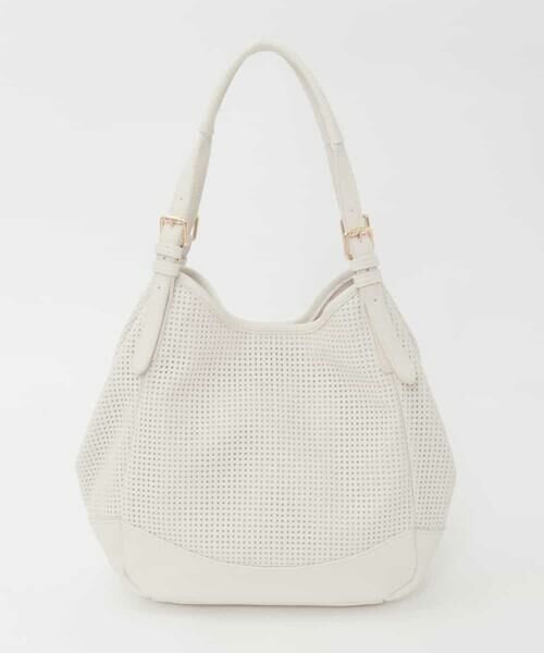 MK MICHEL KLEIN BAG / エムケーミッシェルクランバッグ トートバッグ | [2WAY/500g以下の軽量]ベルトデザインパンチングトート（アイボリー）