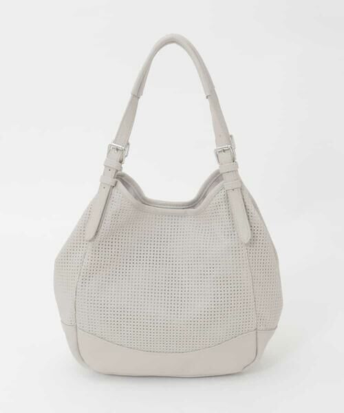 MK MICHEL KLEIN BAG / エムケーミッシェルクランバッグ トートバッグ | [2WAY/500g以下の軽量]ベルトデザインパンチングトート（グレー）