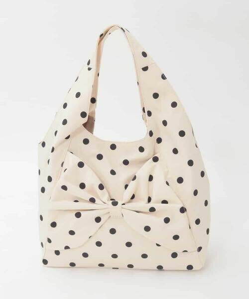 MK MICHEL KLEIN BAG / エムケーミッシェルクランバッグ トートバッグ | [軽量/A4収納可]ドットリボンデザイントートバッグ（ホワイト）