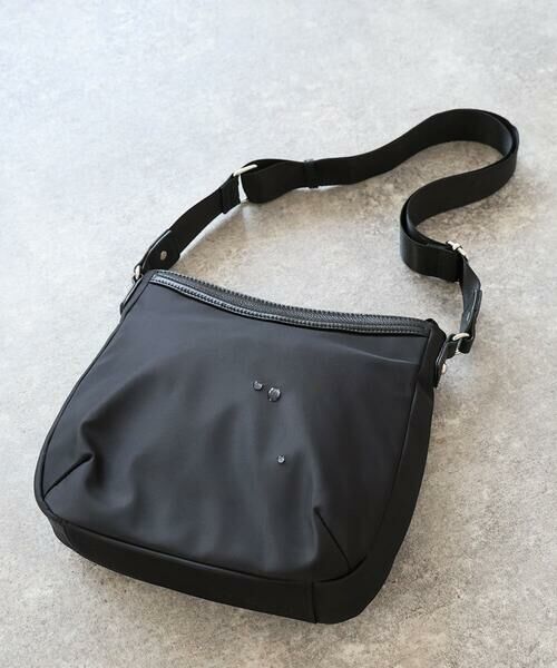 MK MICHEL KLEIN BAG / エムケーミッシェルクランバッグ ショルダーバッグ | [撥水/軽量]ラウンドデザインレザーナイロンショルダー（ブラック）