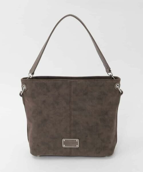 MK MICHEL KLEIN BAG / エムケーミッシェルクランバッグ ショルダーバッグ | [2WAY]スエード風メタルタグアクセントショルダーバッグ（ブラウン）