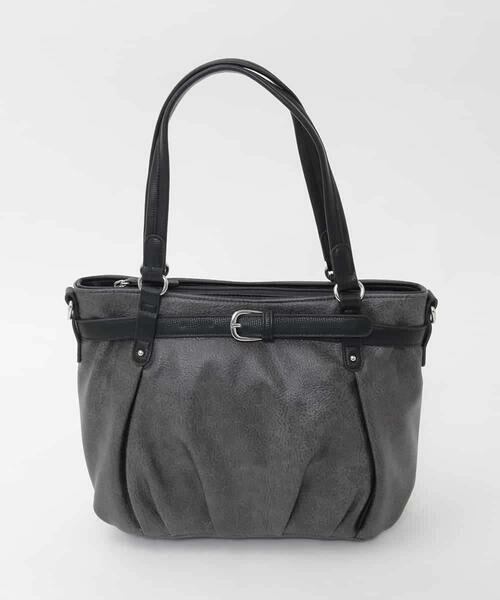 MK MICHEL KLEIN BAG / エムケーミッシェルクランバッグ トートバッグ | [2WAY]フロントベルトタックデザイントートバッグ（ブラック）