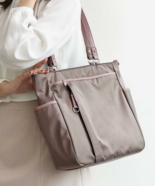 MK MICHEL KLEIN BAG / エムケーミッシェルクランバッグ トートバッグ | [2WAY/A4収納可]多機能ポケットナイロントートバッグ（グレージュ×ピンク）