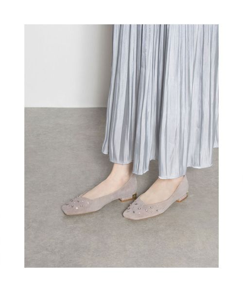 MODE ET JACOMO/モードエジャコモ ラインストーンスクエアトゥパンプス ライトグレースエード 230