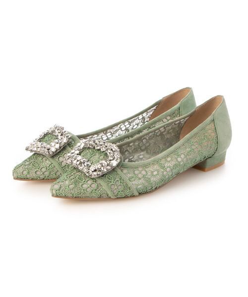 MODE ET JACOMO / モードエジャコモ フラットシューズ | ポインテッドトゥビジューレースパンプス | 詳細1