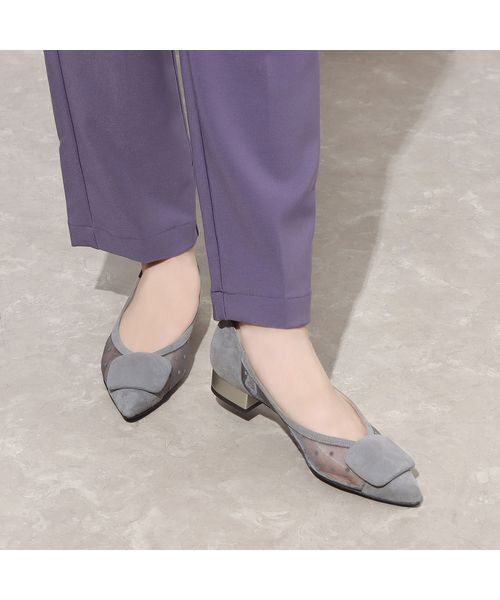 MODE ET JACOMO/モードエジャコモ スクエアモチーフチュールパンプス グレー 230