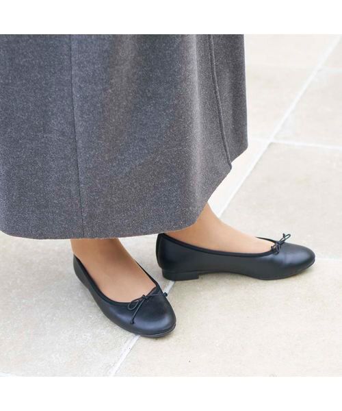 MODE ET JACOMO/モードエジャコモ 【レイン対応】ラウンドトゥバレエシューズ ブラック 235