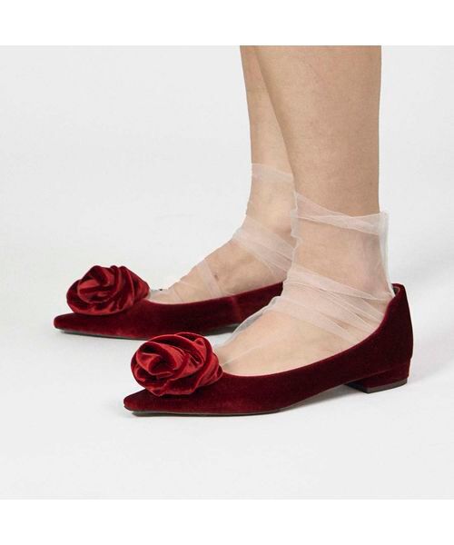 MODE ET JACOMO/モードエジャコモ フラワーモチーフフラットパンプス ワインキジ 235