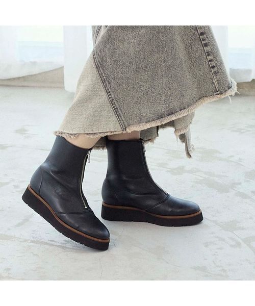 MODE ET JACOMO / モードエジャコモ ブーツ（ショート丈） | 厚底フロントジッパーブーツ（ブラック）