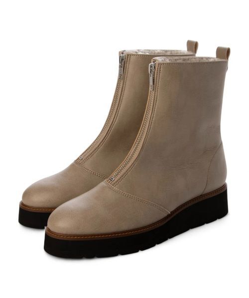 MODE ET JACOMO / モードエジャコモ ブーツ（ショート丈） | 厚底フロントジッパーブーツ（ベージュ）