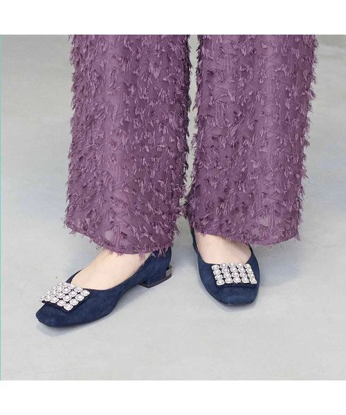 MODE ET JACOMO / モードエジャコモ フラットシューズ | アシンメトリービジューフラットパンプス（ネイビースエード）