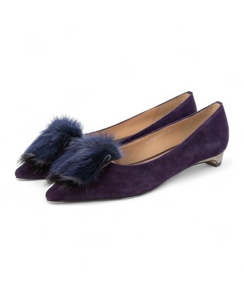 MODE ET JACOMO / モードエジャコモ フラットシューズ | コンビファー付きフラットパンプス（ネイビースエード）