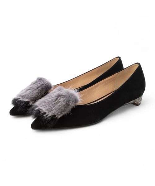 MODE ET JACOMO / モードエジャコモ フラットシューズ | コンビファー付きフラットパンプス（ブラックスエード）