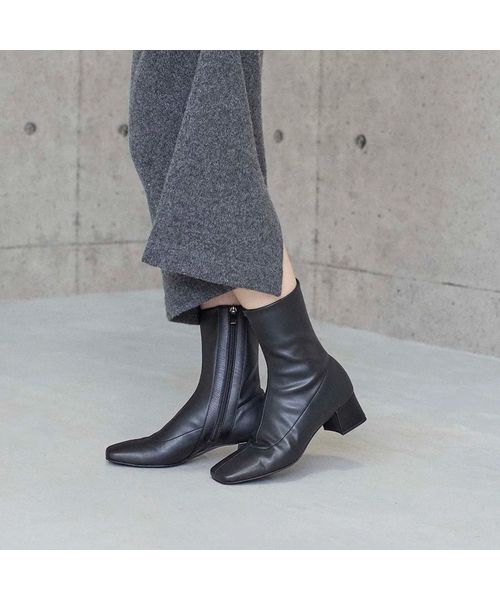 MODE ET JACOMO / モードエジャコモ ブーツ（ショート丈） | スクエアトゥストレッチショートブーツ（ブラック）