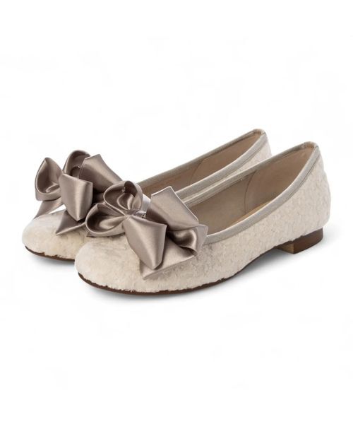 MODE ET JACOMO / モードエジャコモ フラットシューズ | ラウンドリボンバレエシューズ（アイボリーキジ）