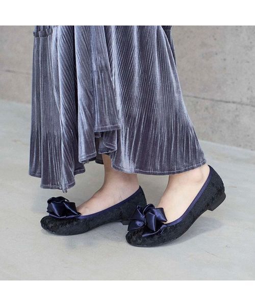 MODE ET JACOMO / モードエジャコモ フラットシューズ | ラウンドリボンバレエシューズ（ブラックキジ）