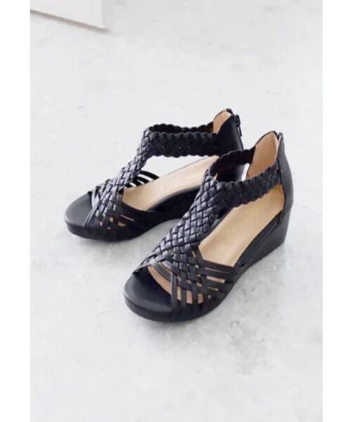 MODE KAORI / モードカオリ サンダル |  メッシュウェッジサンダル 21473（ブラックスムース）