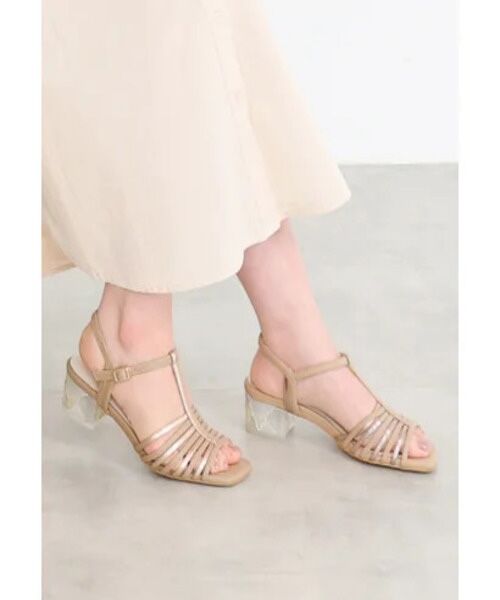 MODE KAORI / モードカオリ サンダル | ステンドグラスヒールTストラップサンダル 21524(ベージュ/C)