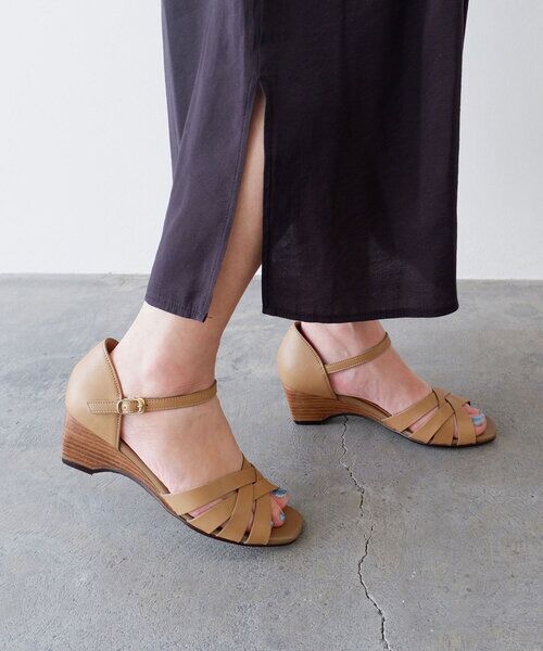 MODE KAORI / モードカオリ サンダル | 【本革】 メッシュウェッジサンダル 35739（グレージュ）